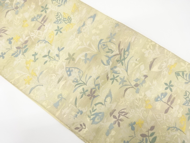 JAPANESE KIMONO / ANTIQUE FUKURO OBI / SILK / WOVEN FLORAL PLANTS